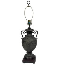 Bronze-Finish Urn-Form Table Lamp with Burgundy Hexagonal Bell Shade — listing 2