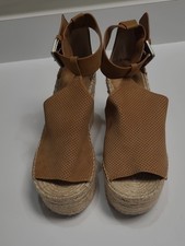 Marc Fisher Black & White Striped Cork Espadrille Platform Wedge Sandals, Size 10M — listing 5