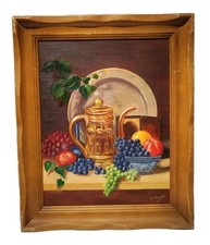 Original Impressionist Oil Painting Still Life with Wine Bottles and Glasses, Signed, Gilt Framed