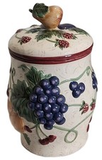 Noble Excellence by Taylor 3-Piece Ceramic Kitchen Canister Set, Red/Brown Jacobean Floral Pattern — listing 5