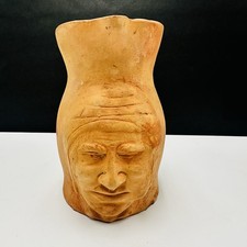 Hand-Painted Art Pottery Face Pitcher, Picasso-Style Portrait with Gold Accents — listing 2