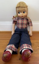 Vintage 1950s-60s Mask-Face Cloth Doll, 21 inches, Yarn Hair with Stuffed Body and Hard Plastic Face — listing 4