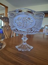 Clear Pressed Glass Fruit Bowl with Molded Grapes, Pears and Apples in Stained Colors — listing 2
