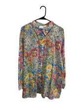 Koret Francisca Yellow Quarter-Zip Short-Sleeve Knit Polo Top with Floral Flowerpot Embroidery, Size S — listing 6