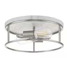 Contemporary Brushed Nickel Table Lamp with Marbled White Glass Cone Shade — listing 2
