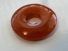 Chinese Carved Carnelian Ring Connector with Light Blue Enamel Cloisonné Edge, 1.25 inches wide — listing 6