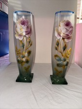 Hand-Painted Porcelain Twin-Handle Vase with Roses on Green Ground — listing 3