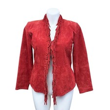 Vintage Western Fringe Suede Leather Jacket, OK Clothing (Camp Casey Korea), Tan/Brown — listing 3