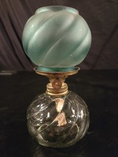 Vintage Miniature Glass Oil Lamp with Hand-Painted Embossed Grape and Fruit Design, Missing Chimney — listing 4