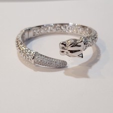 Milor Sterling Silver Black & White Enamel Double Panther Head Cuff Bracelet — listing 6