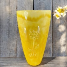 Vintage Yellow Glazed Ceramic Handled Serving Bowl with Scalloped Rim — listing 4