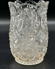 American Brilliant Period Cut Glass Vase with Pinwheel and Hobstar Pattern, 7"W x 6.5"H