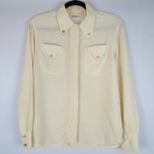Vintage Chanel Boutique Cream Silk Pleated-Bib Blouse with Gold CC Buttons — listing 4
