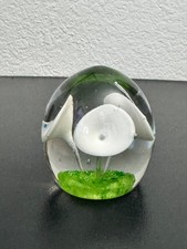 Art Glass Paperweight, Blue & Orange Layered Flower Design with Concave Top
