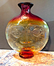 Blenko Wayne Husted Sun Face Omnibus Art Glass Vase in Sea Green