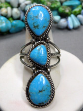 Navajo Turquoise & Sterling Silver Dangle Drop Earrings by Running Bear — listing 5