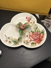 Vintage Porcelain 4-Section Divided Candy Dish with Applied Rose Center Handle — listing 2