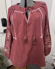 Savanna Jane Boho Embroidered V-Neck Peasant Blouse, Size L — listing 4