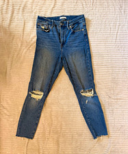 Good American Good Legs High-Waist Skinny Jeans with Crushed Velvet Tuxedo Stripe, Black, listing 5