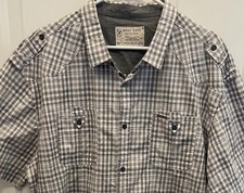 Marc Ecko Cut & Sew Men's Blue Plaid Long-Sleeve Button-Up Shirt with Chambray Contrast Collar XL / XXL — listing 6
