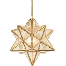 Set of 5 Moravian Star Glass & Metal Pendant Light Fixtures — listing 2