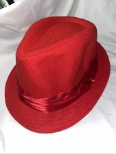 Bentley Headwear Black Wool Felt Fedora with Red Satin Band and Feather — listing 3