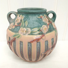 Roseville Pottery Cherry Blossom Two-Handled Vase, Brown, Shape 621-6 — listing 6