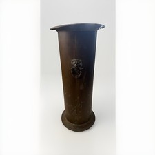 Antique Hammered Brass Umbrella Stand with Lion Head Ring Handles and Paw Feet — listing 4
