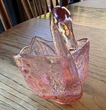 Vintage Pink Depression-Style Glass Swan Trinket / Open Salt Dish, 3.5 inch — listing 2
