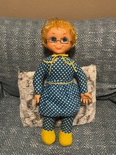 Vintage Mattel Miss Beasley Talking Doll (Non-Working, Blue Polka Dot Outfit)