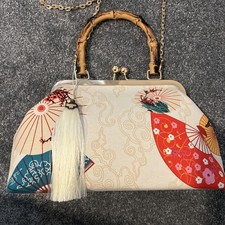 Floral Print Faux Leather Clutch with Bamboo Turn-Lock and Gold Chain Strap — listing 3