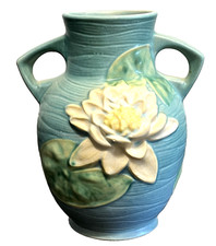 Roseville Pottery Water Lily Pattern Basket, Pink, Shape 382-12 — listing 6