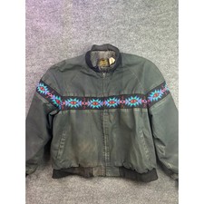 Vintage 1990s David James Southwestern Aztec Print Bomber Jacket, Teal, Size XL