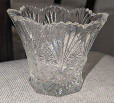 Pressed Crystal Vase with Frosted Rose & Floral Rim, Scalloped Top — listing 4