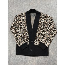 Guess Jeans Snow Leopard Print Long Sleeve Button-Front Cardigan Sweater, Size Medium — listing 2