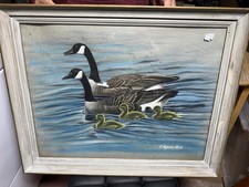 Original Pastel Painting of Canada Geese in Flight Over Water, Signed P. Egolf — listing 5