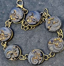 Antique Victorian Button Bracelet, Assembled from Enamel & Cut-Steel Buttons, Multi-Color, 7.5" L