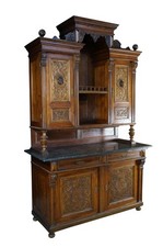Antique Italian Renaissance Revival Carved Walnut Breakfront Sideboard / Credenza, 72" x 47" x 25" — listing 3