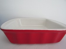 Red Stoneware Rectangular Baking Dish with Ribbed Sides and Tab Handles No mark / unmarked
