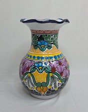 Mexican Talavera Pottery Blue & White Hand-Painted Bud Vase