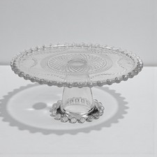 Vintage Candlewick-Style Beaded Rim Glass Pedestal Cake Stand with Starburst Pattern — listing 5