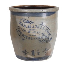 Antique Salt-Glazed Stoneware Canning Jar with Cobalt Blue Stenciled Decoration — listing 2