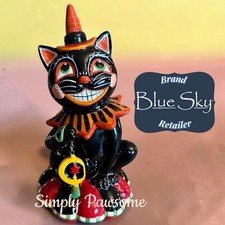 Blue Sky Clayworks Hand-Painted Ceramic Cat Face Lidded Treat Jar / Canister — listing 2