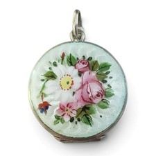 Gold-Tone Enamel Rose Flower Pendant Necklace with Pavé Crystal Center on Snake Chain — listing 3