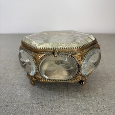 Vintage Ormolu Filigree Oval Jewelry Casket Box with Beveled Glass Lid — listing 3