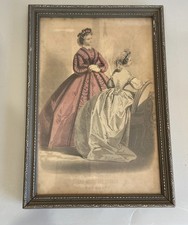 Antique 1869 Les Modes Parisiennes Hand-Colored Fashion Engraving, Framed 10 x 12 — listing 2
