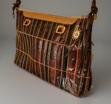 Handcrafted Patchwork Snakeskin & Leather Shoulder Bag with Studded Medallion Detailing