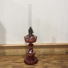 Antique Cranberry Glass Oil Lamp with Milk Glass Base and Etched Chimney — listing 2