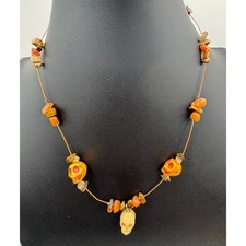 Triple Strand Carnelian & Bone Bead Necklace with Sterling Clasp 16in