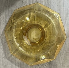 Vintage Amber Pressed Glass Oval Console Bowl with Embossed Leaf and Fruit Pattern — listing 6